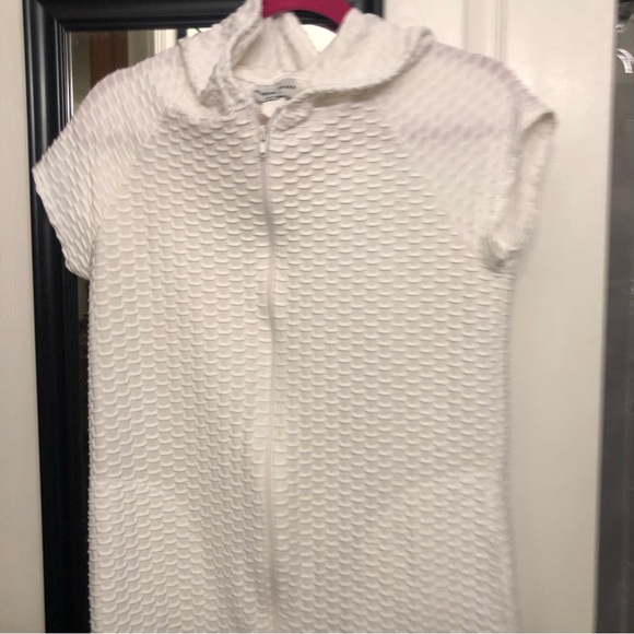 Jordan Taylor size small white hooded zip cover up with pockets waffle knit - Picture 3 of 11